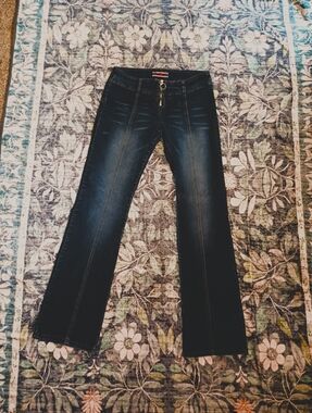 Z Cavaricci Vintage Y2K Low Rise Flare Jeans Juniors 7 Ring Zipper Slim Bootcut